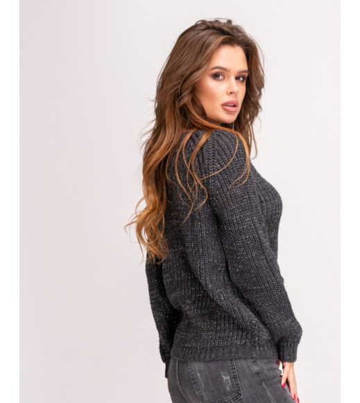 Темно-сірий светр об`ємної в`язки з люрексом