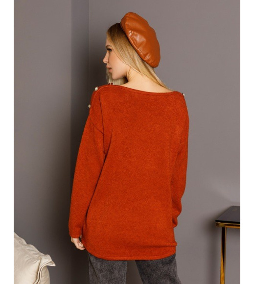 Терракотовый ангоровый свитер с пуговицами на плечах