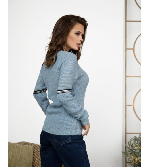 Голубой вязаный свитер с люрексом