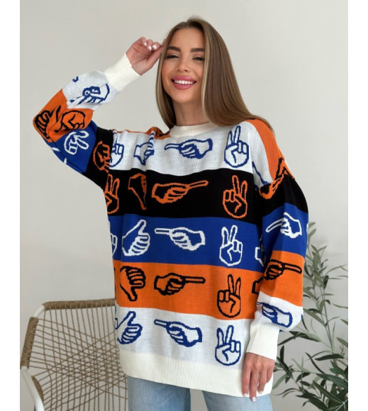 Кольоровий вовняний светр із молодіжним малюнком