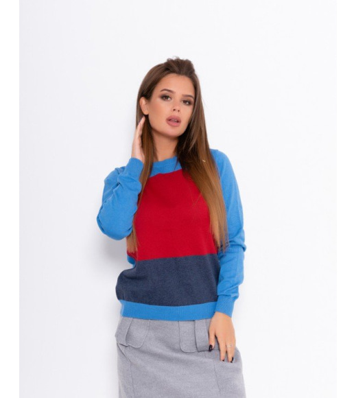 Голубой ангоровый свитер с бордово-серой вставкой