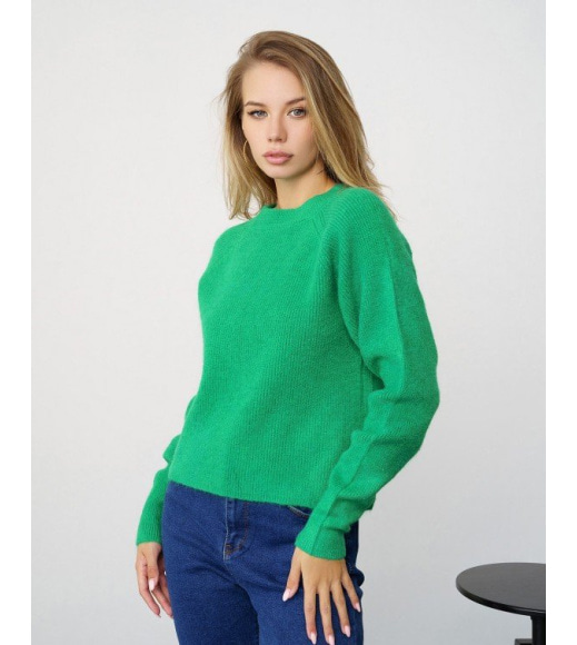 Зеленый шерстяной вязаный свитер