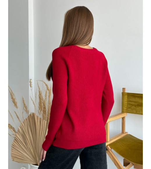 Бордовый вязаный свитер с рукавами-реглан