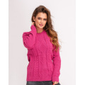 Розовый шерстяной свитер с узором "Аран"