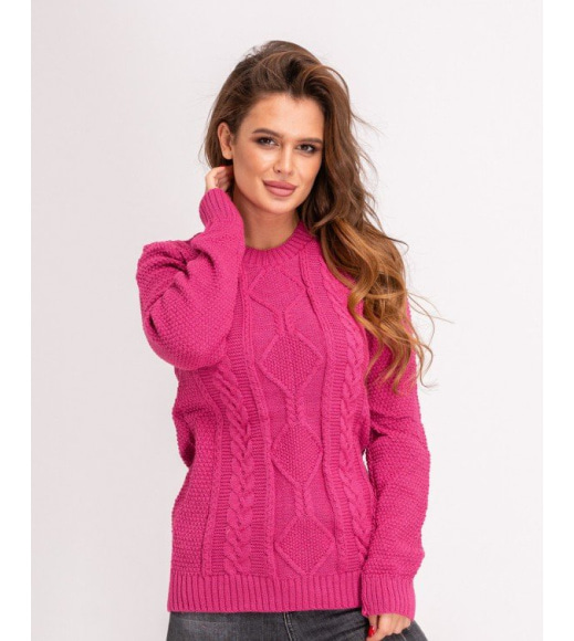 Розовый шерстяной свитер с узором "Аран"