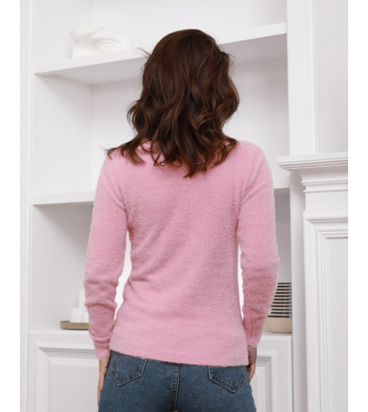 Светло-розовый теплый свитер-травка с высоким горлом