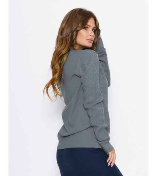 Сірий ангоровий светр з фактурним візерунком