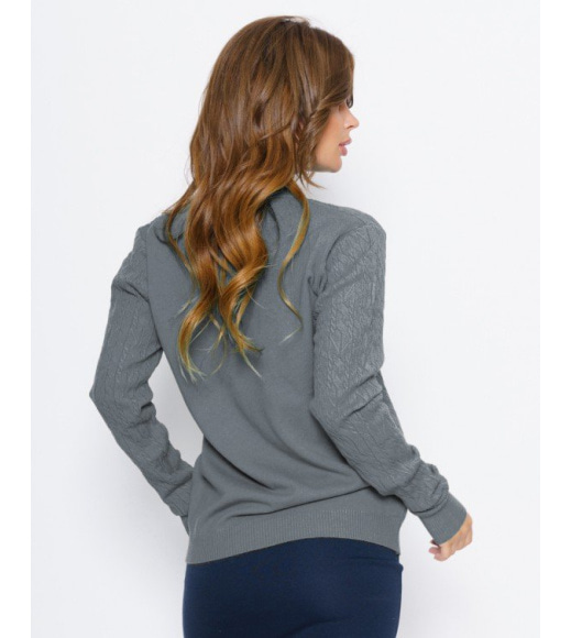 Сірий ангоровий светр з фактурним візерунком