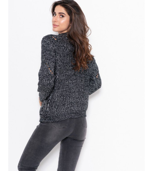 Черно-белый вязаный свитер с перфорацией
