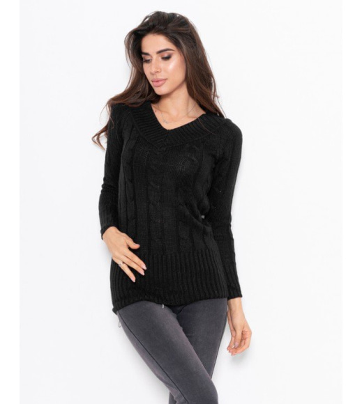 Чорний тонкий светр ажурною в`язки