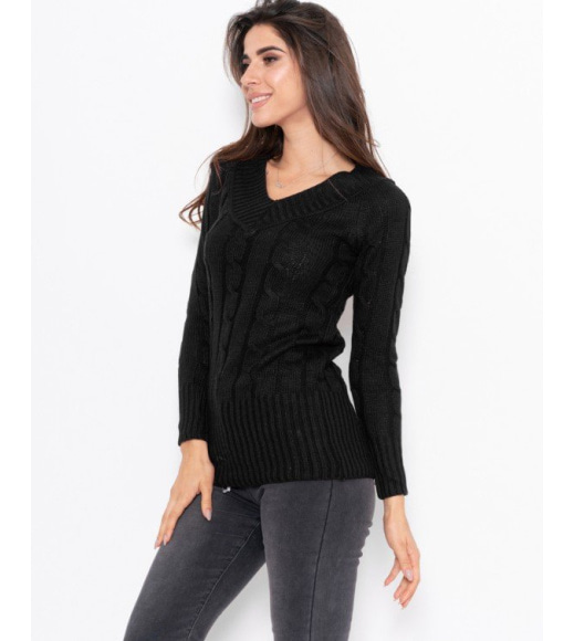 Черный тонкий свитер ажурной вязки