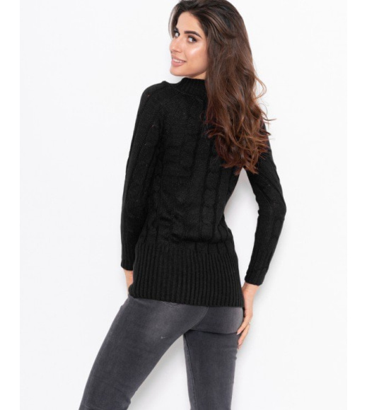 Черный тонкий свитер ажурной вязки