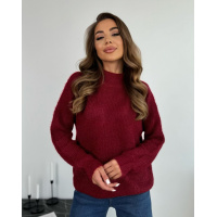 Бордовый вязаный свитер-травка свободного кроя
