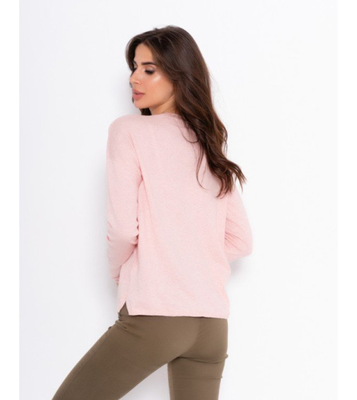 Меланжево-рожевий тонкий светр з надписом