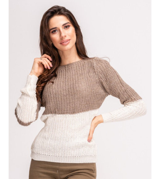 Коричневий-теплий в`язаний светр з люрексом
