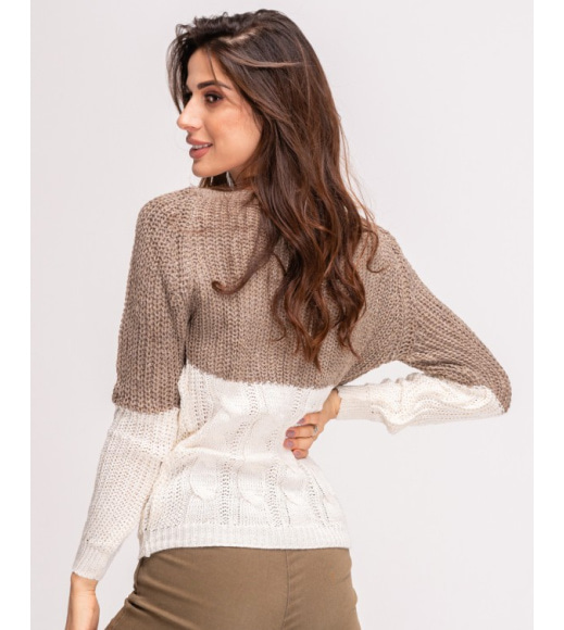 Коричневый теплый вязаный свитер с люрексом