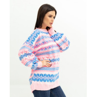 Розовый удлиненный свитер с орнаментом