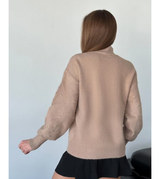Ангоровый коричневый свитер с объемными рукавами