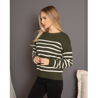 В`язаний смугастий светр кольору хакі з люрексом