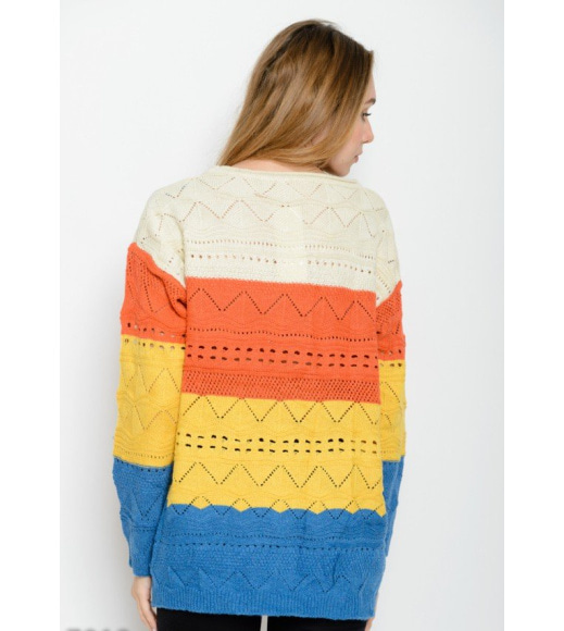 Яркий свитер из шерсти с перфорацией и удлиненной спинкой