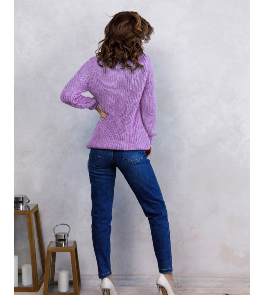 Сиреневый вязаный свитер из шерсти с люрексом