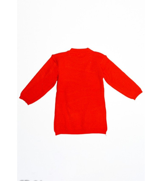 Червоний в`язаний подовжений светр з аплікацією