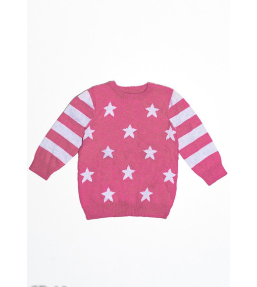 Рожево-сірий вовняний светр з принтом з смужок і зірок