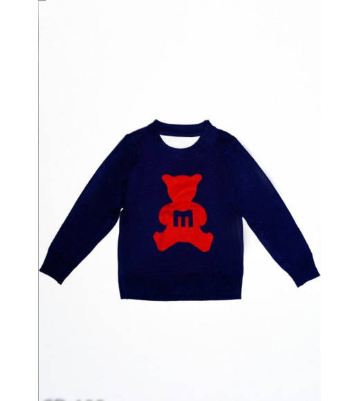 Темно-синій трикотажний светр з червоним мишком