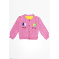 Розовый свитерок на пуговицах с аппликацией в виде кроликов