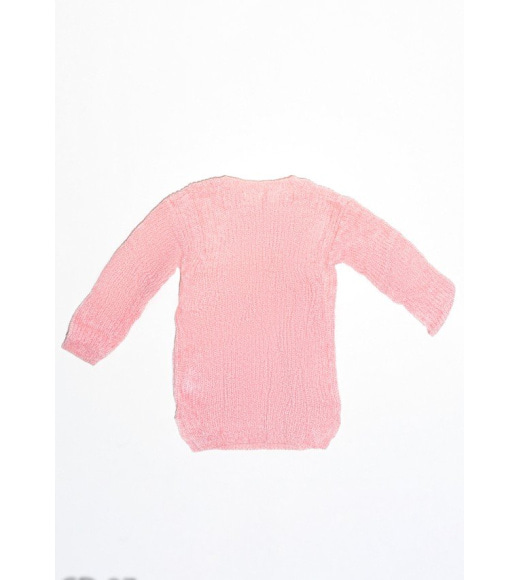 Розовый вязаный свитер с кружевными белыми нашивками