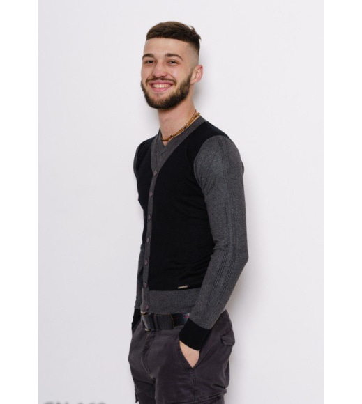 Черный ангоровый свитер с пуговицами и V-образной горловиной