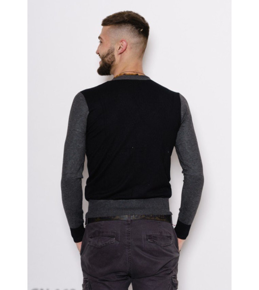 Черный ангоровый свитер с пуговицами и V-образной горловиной