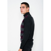 Вовняний светр з принтованими смугами і блискавкою на горловині