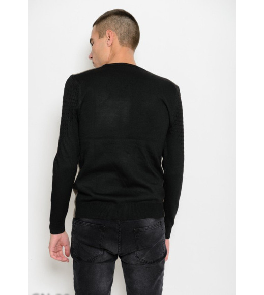 В`язаний светр чорного кольору з передньою деталлю кольору хакі декорований клапаном