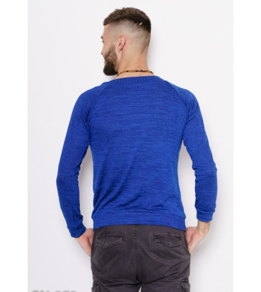 Меланжевий тонкий светр кольору електрик з манжетами і фактурної горловиною