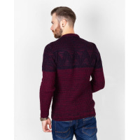 Бордовый шерстяной свитер комбинированной вязки