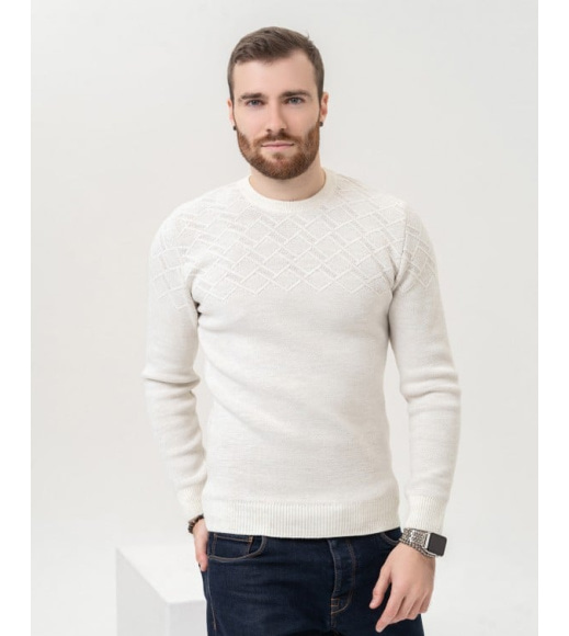 Світло-бежевий трикотажний светр з геометричним візерунком