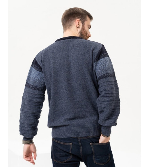 Синий шерстяной свитер со вставками