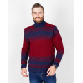 Бордово-синий вязаный свитер с высоким горлом