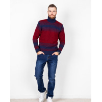 Бордово-синий вязаный свитер с высоким горлом