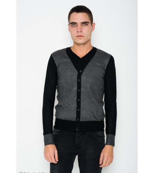 Темно-сірий ангоровий светр з гудзиками і V-подібною горловиною
