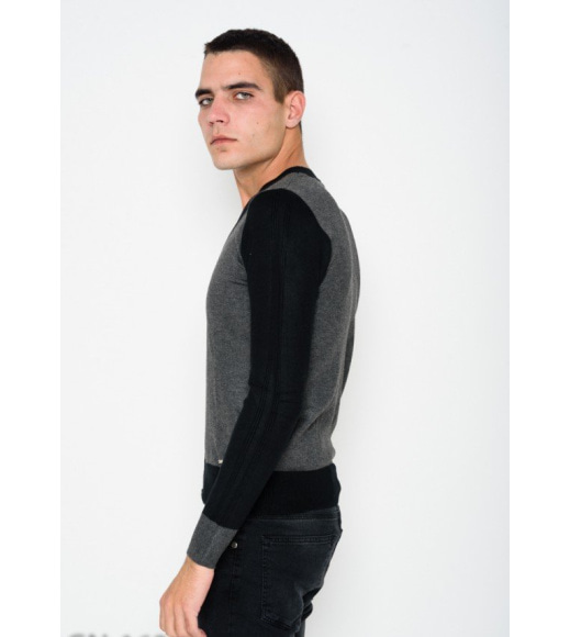 Темно-серый ангоровый свитер с пуговицами и V-образной горловиной
