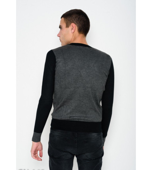 Темно-серый ангоровый свитер с пуговицами и V-образной горловиной
