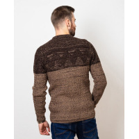 Коричневый шерстяной свитер комбинированной вязки