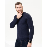 Темно-синій трикотажний светр з геометричним візерунком