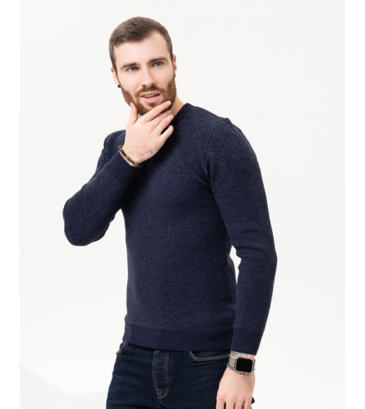Темно-синій трикотажний светр з геометричним візерунком