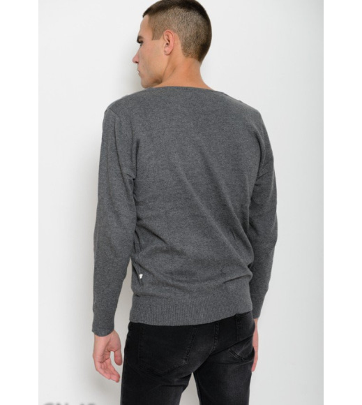 Сірий вовняний тонкий светр з V-подібною горловиною декорованою гудзиками