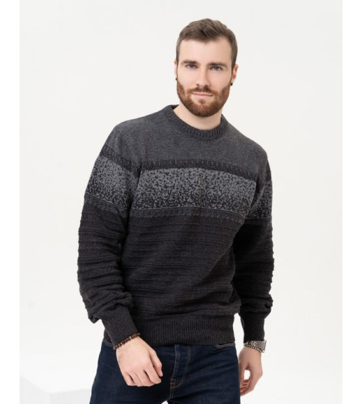 Темно-сірий вовняний светр із вставками