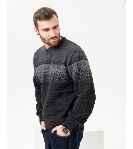Темно-серый шерстяной свитер со вставками