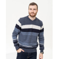 Синій вовняний смугастий пуловер